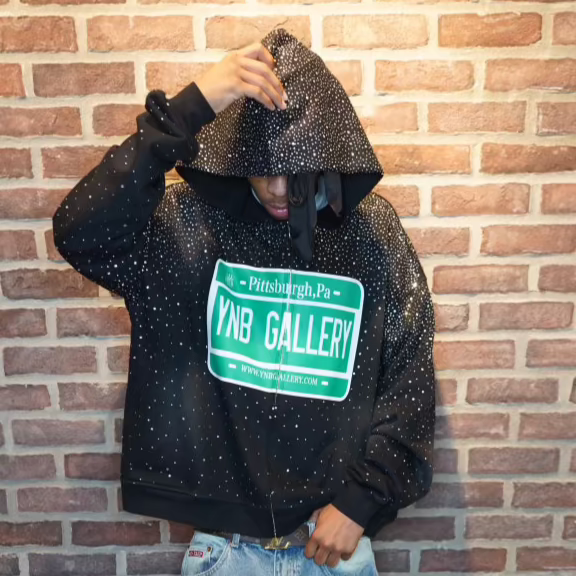 BLACK STREET SIGN RHINESTONE ZIP UP