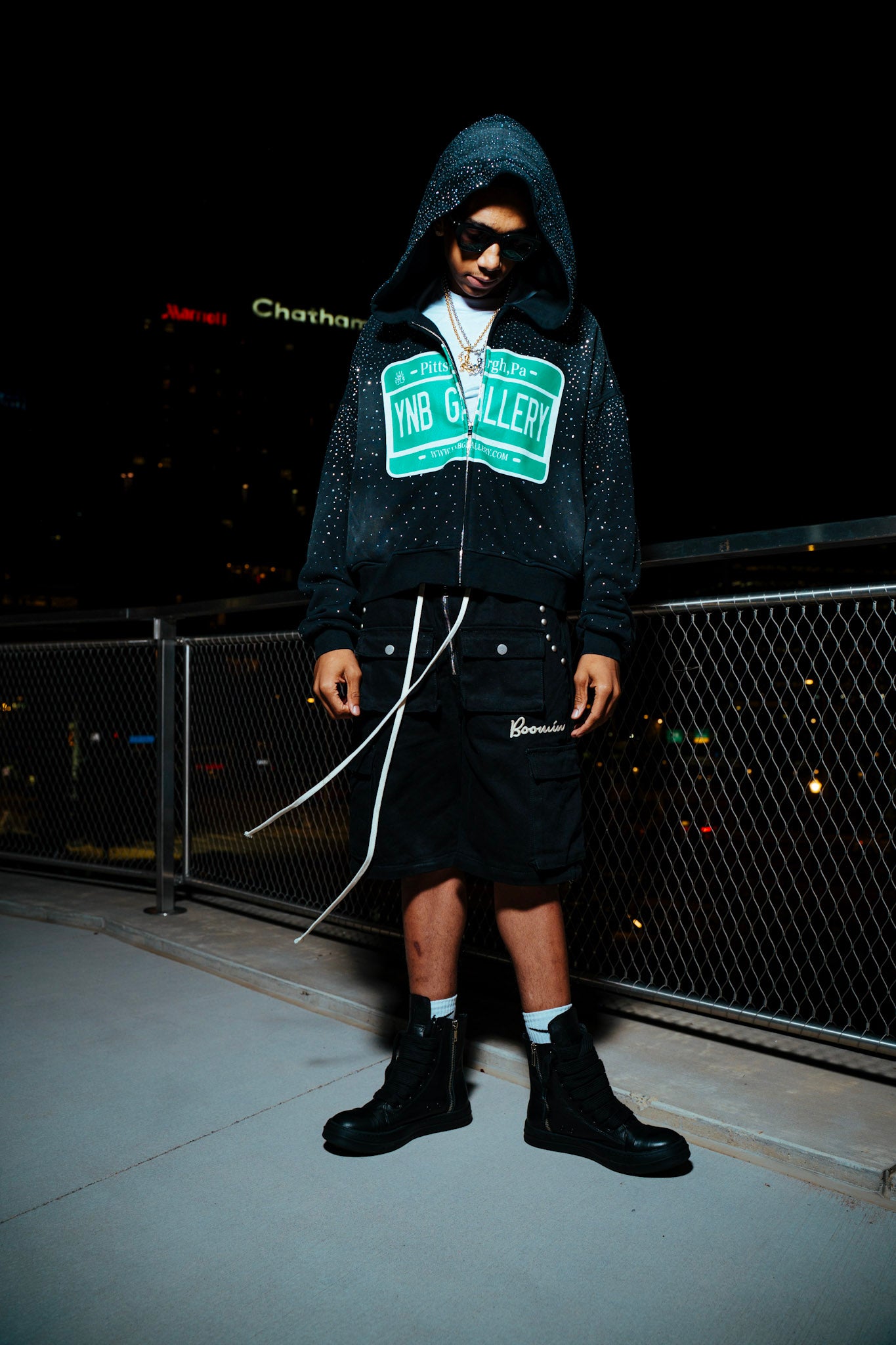 BLACK STREET SIGN RHINESTONE ZIP UP