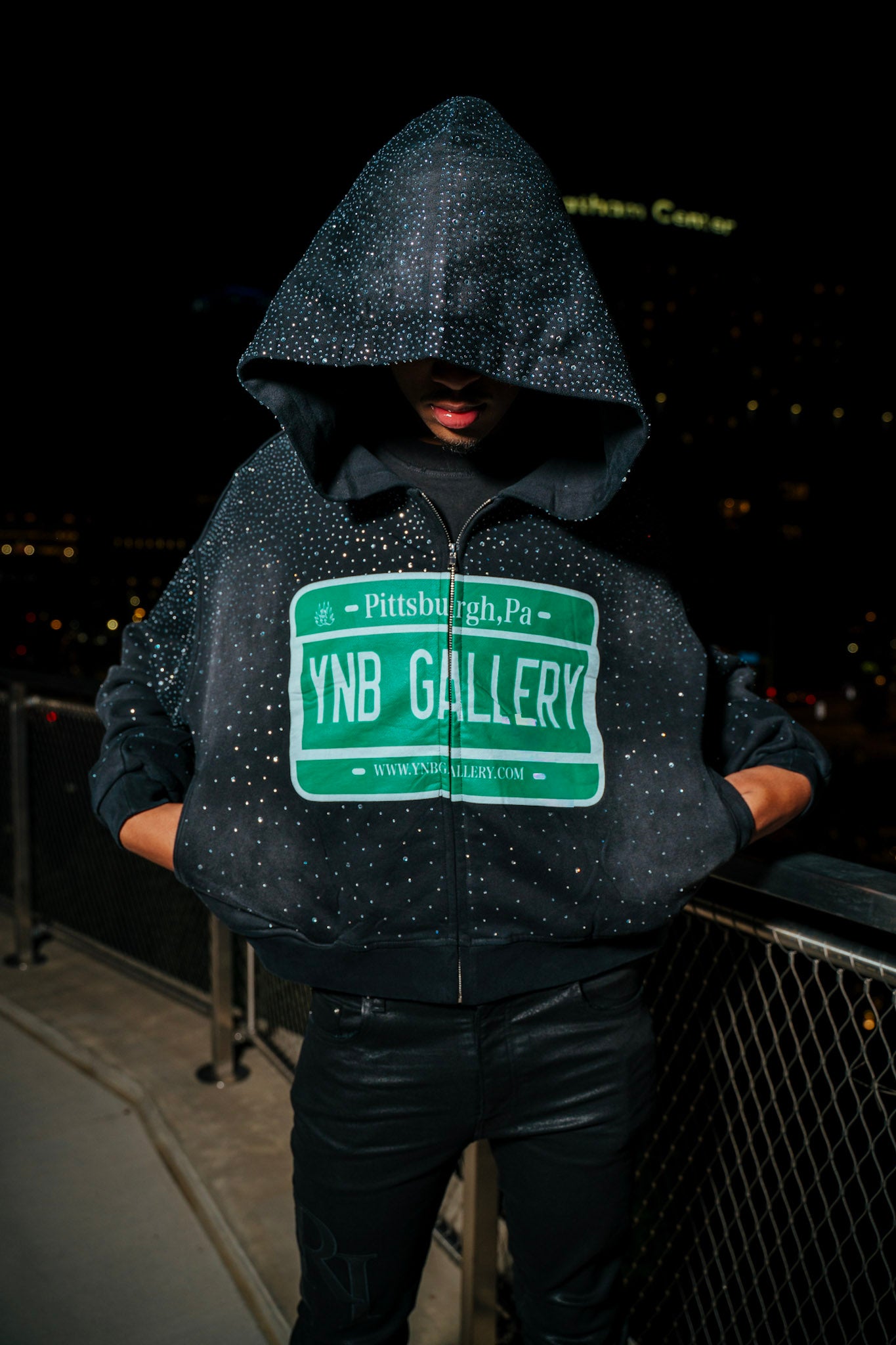 BLACK STREET SIGN RHINESTONE ZIP UP